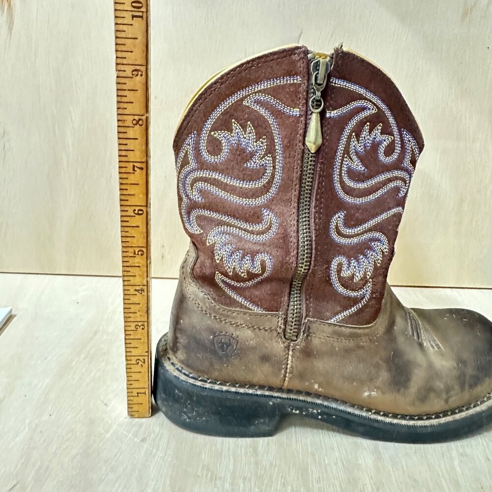 Ariat Womens Leather Western Boots US 8.5B Brown Embroidered Design Pull-On Work - Picture 11 of 11